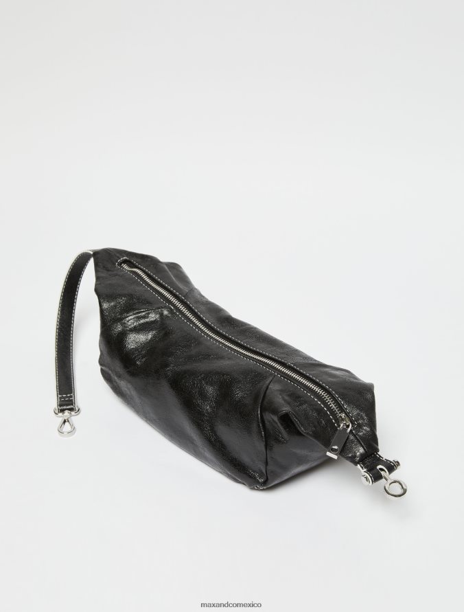 MAX&Co. mujer bolso hobo de napa craquelada Z860B1025 accesorio negro