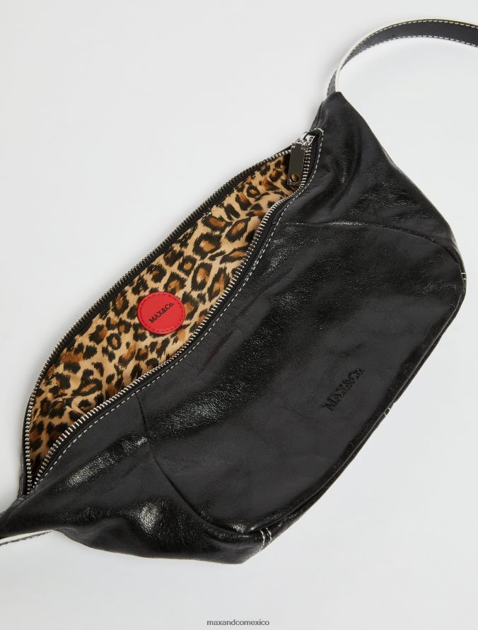 MAX&Co. mujer bolso hobo de napa craquelada Z860B1025 accesorio negro