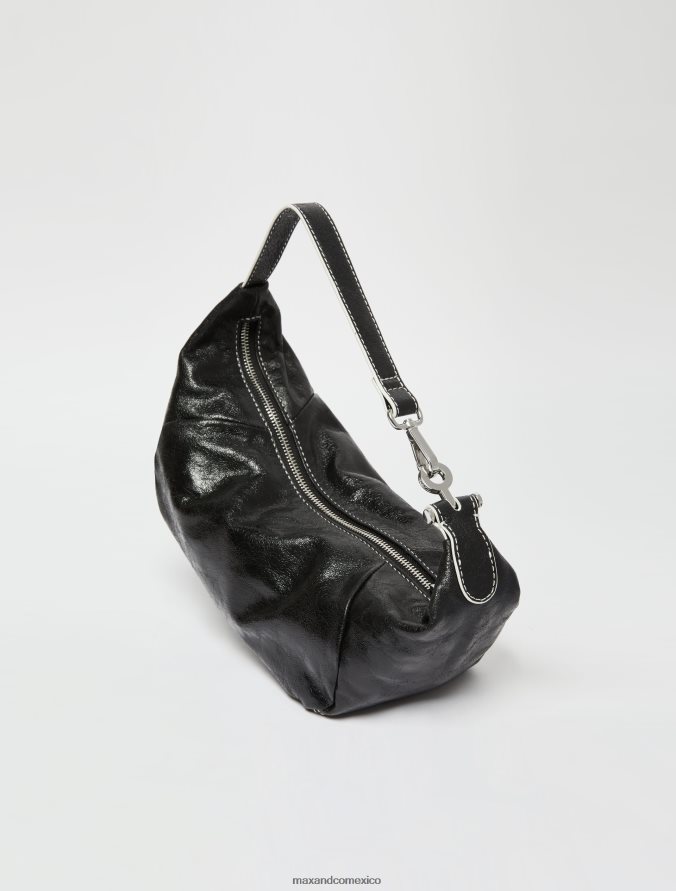 MAX&Co. mujer bolso hobo de napa craquelada Z860B1025 accesorio negro