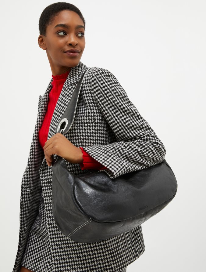 MAX&Co. mujer bolso hobo de napa craquelada Z860B1026 accesorio negro