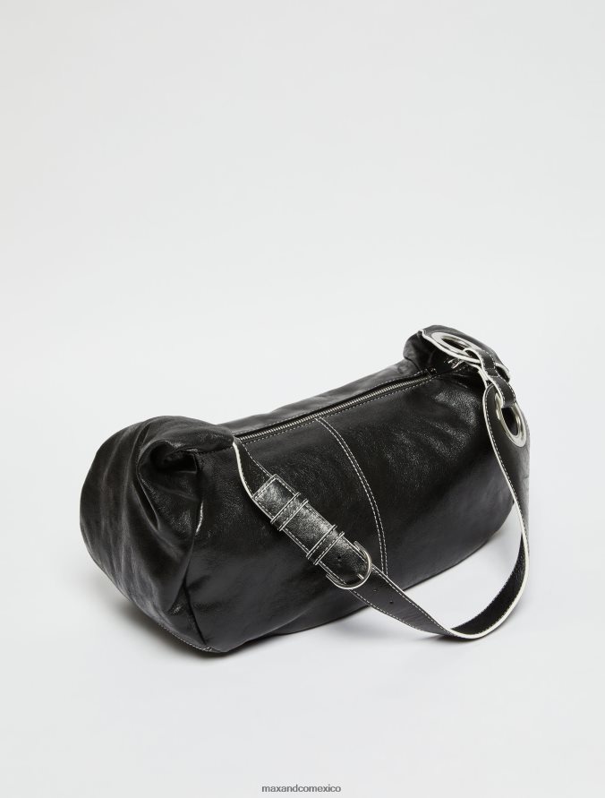 MAX&Co. mujer bolso hobo de napa craquelada Z860B1026 accesorio negro