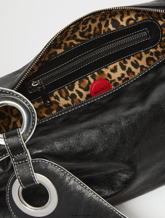 MAX&Co. mujer bolso hobo de napa craquelada Z860B1026 accesorio negro