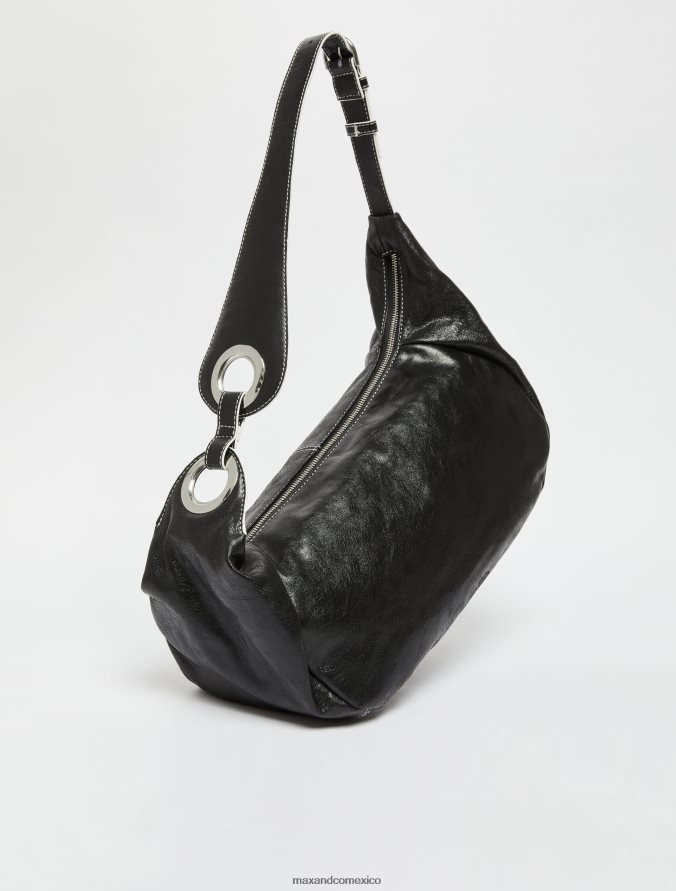 MAX&Co. mujer bolso hobo de napa craquelada Z860B1026 accesorio negro