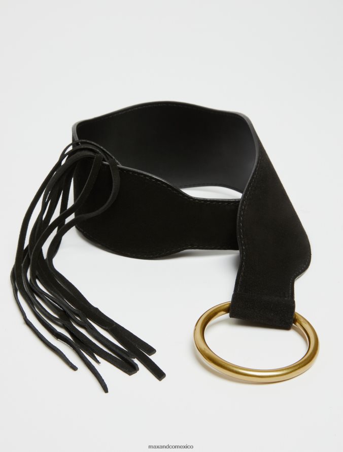 MAX&Co. mujer cinturón de ante con flecos Z860B1080 accesorio negro