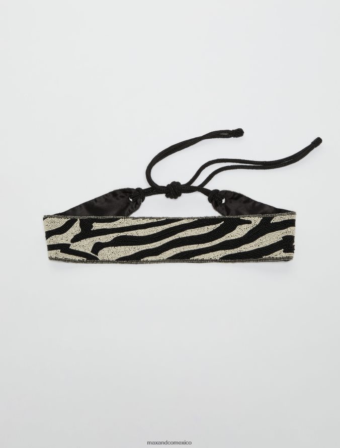 MAX&Co. mujer cinturón de satén con cuentas Z860B1098 accesorio negro