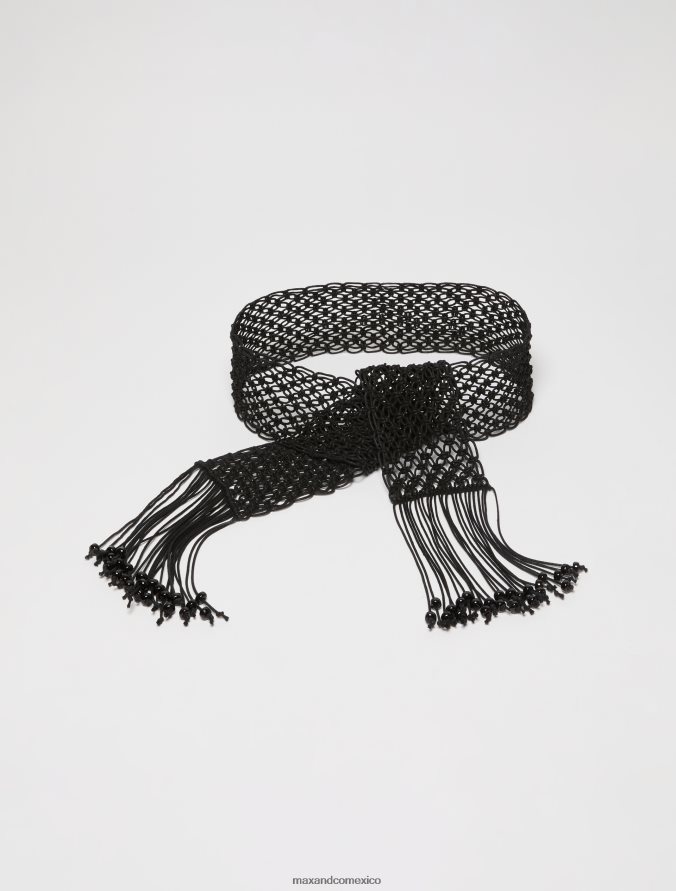 MAX&Co. mujer fajín de macramé con flecos Z860B1090 accesorio negro