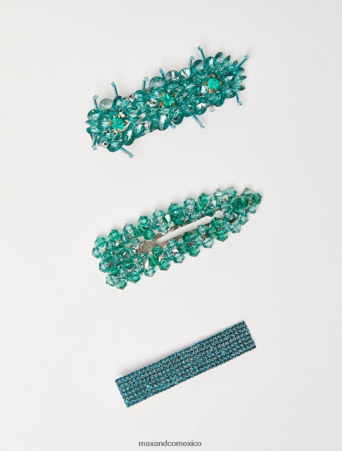 MAX&Co. mujer conjunto de pinzas para el cabello joya Z860B1068 accesorio verde petróleo