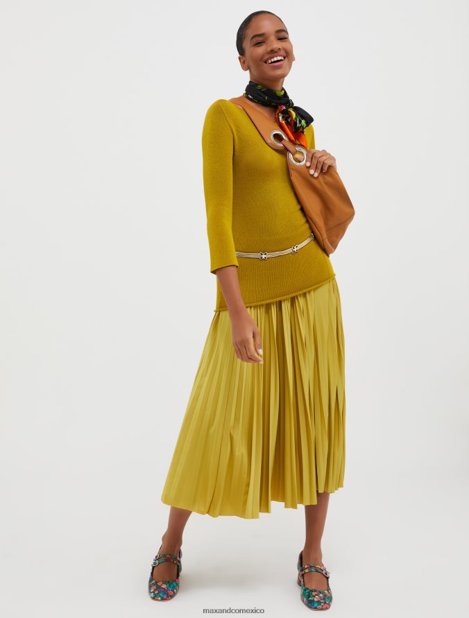 MAX&Co. mujer falda midi de punto plisada Z860B761 vestir verde oliva