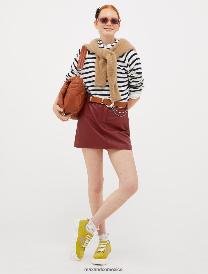 MAX&Co. mujer minifalda de punto y piel de napa Z860B800 vestir borgoña