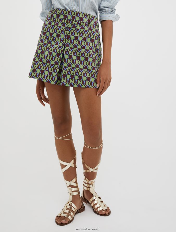 MAX&Co. mujer minifalda de satén de algodón Z860B756 vestir patrón verde