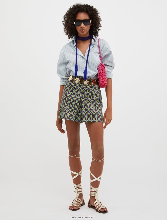 MAX&Co. mujer minifalda de satén de algodón Z860B756 vestir patrón verde