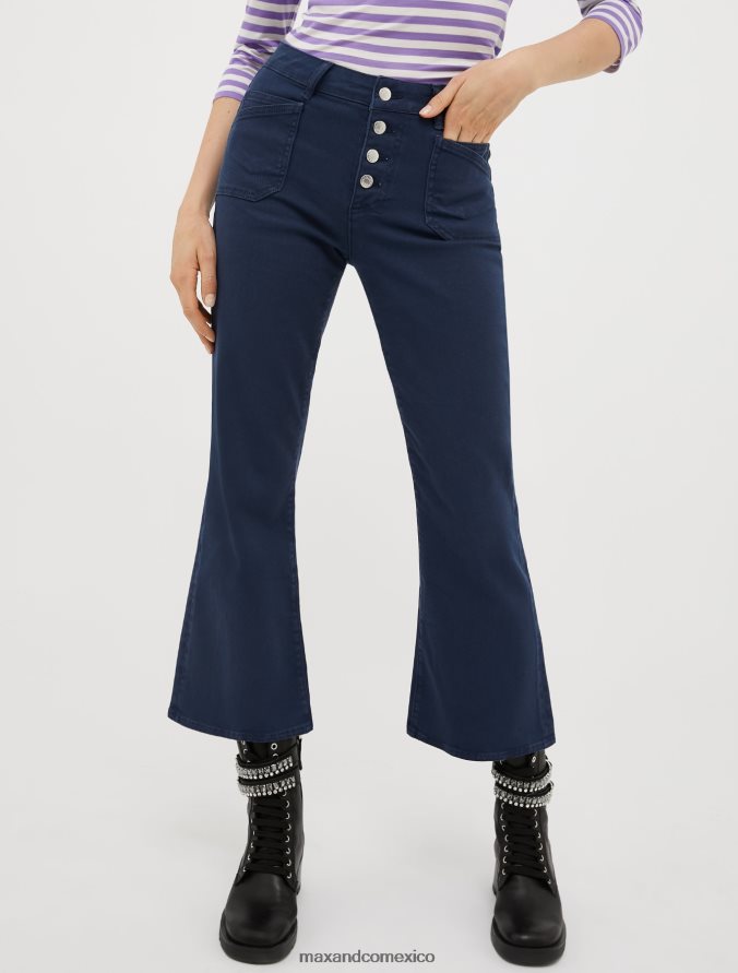 MAX&Co. mujer pantalones acampanados de algodón Z860B715 vestir Azul marino