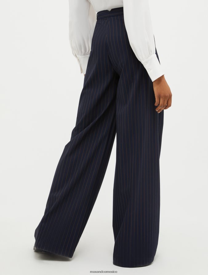 MAX&Co. mujer pantalones anchos de franela Z860B291 vestir patrón azul marino