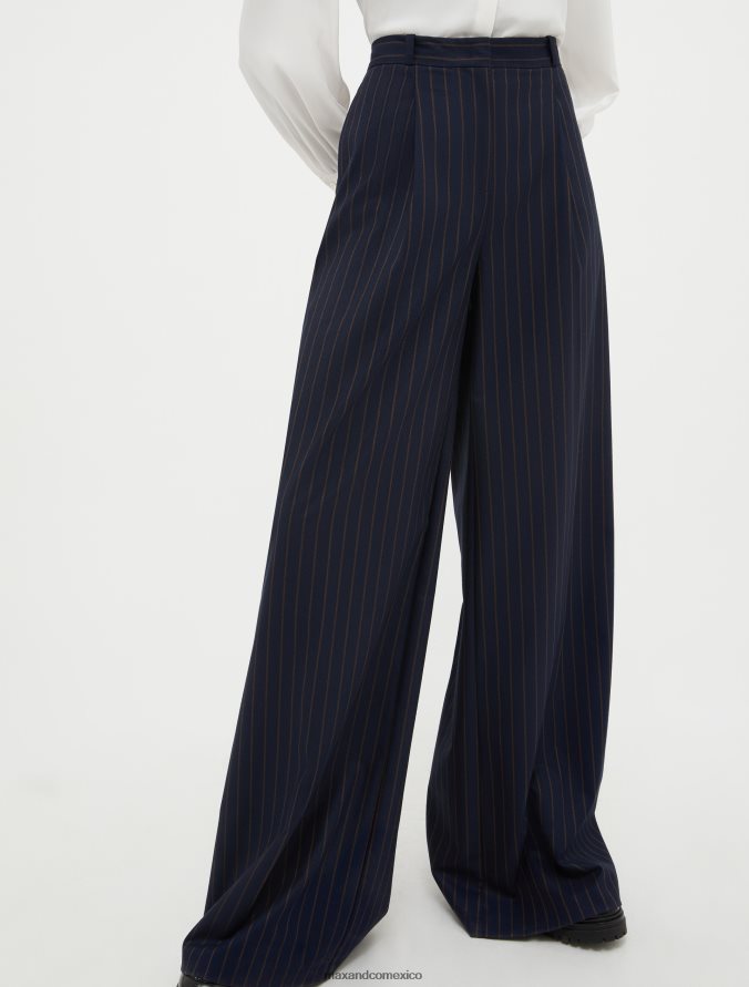 MAX&Co. mujer pantalones anchos de franela Z860B291 vestir patrón azul marino