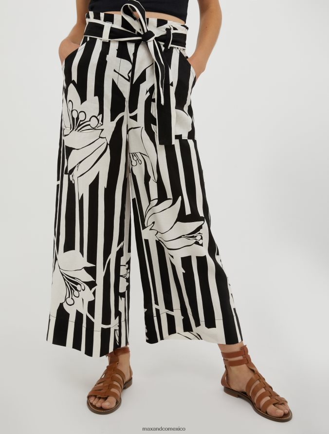 MAX&Co. mujer pantalones anchos de lino Z860B274 vestir patrón negro