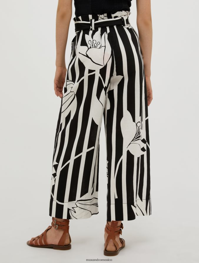MAX&Co. mujer pantalones anchos de lino Z860B274 vestir patrón negro