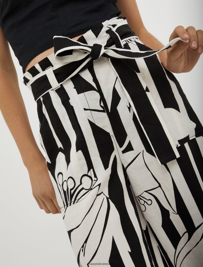 MAX&Co. mujer pantalones anchos de lino Z860B274 vestir patrón negro