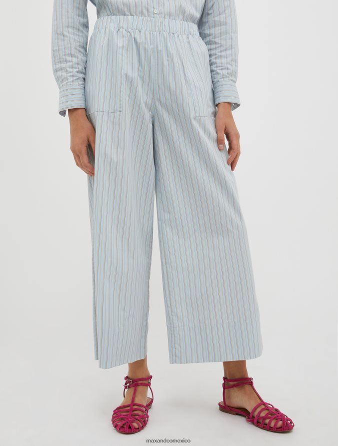 MAX&Co. mujer pantalones anchos de popelina de algodón Z860B690 vestir patrón azul claro