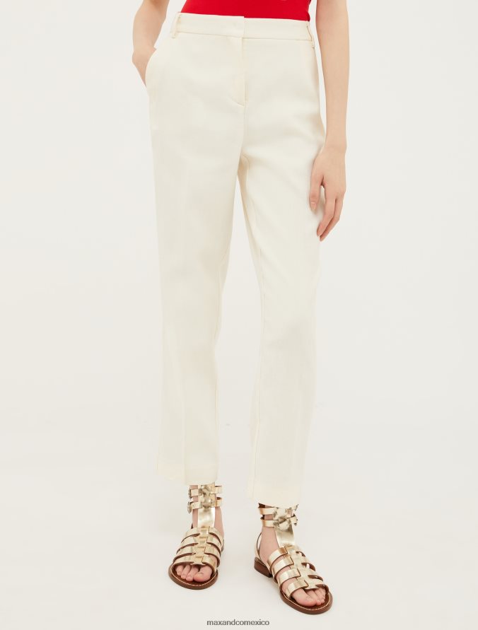 MAX&Co. mujer pantalones slim fit de lino y algodón Z860B676 vestir Marfil