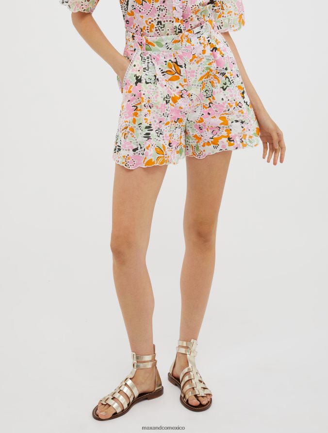 MAX&Co. mujer shorts de algodón con bordado inglés Z860B728 vestir patrón amarillo limón
