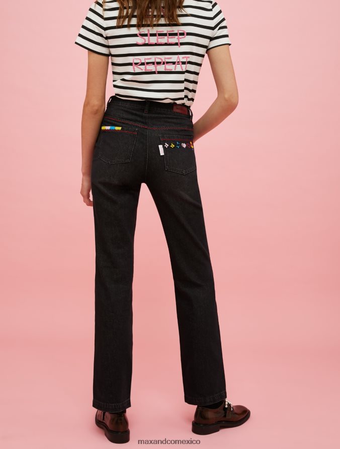 MAX&Co. mujer jeans rectos con bordado tamagotchi Z860B805 vestir negro