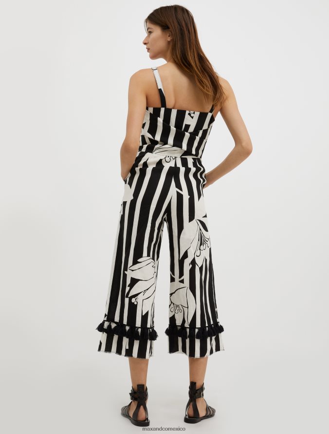 MAX&Co. mujer mono corto de lino Z860B163 vestir patrón negro