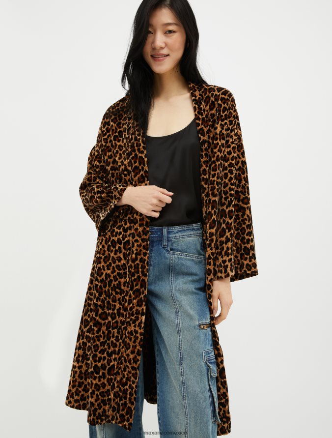 MAX&Co. mujer abrigo de terciopelo con efecto arrugado Z860B867 vestir patrón de camello