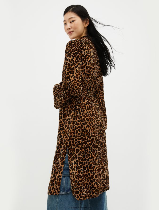 MAX&Co. mujer abrigo de terciopelo con efecto arrugado Z860B867 vestir patrón de camello