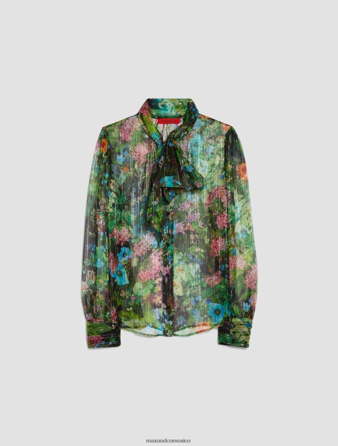 MAX&Co. mujer camisa a rayas diplomáticas de crepé de seda Z860B493 vestir patrón negro