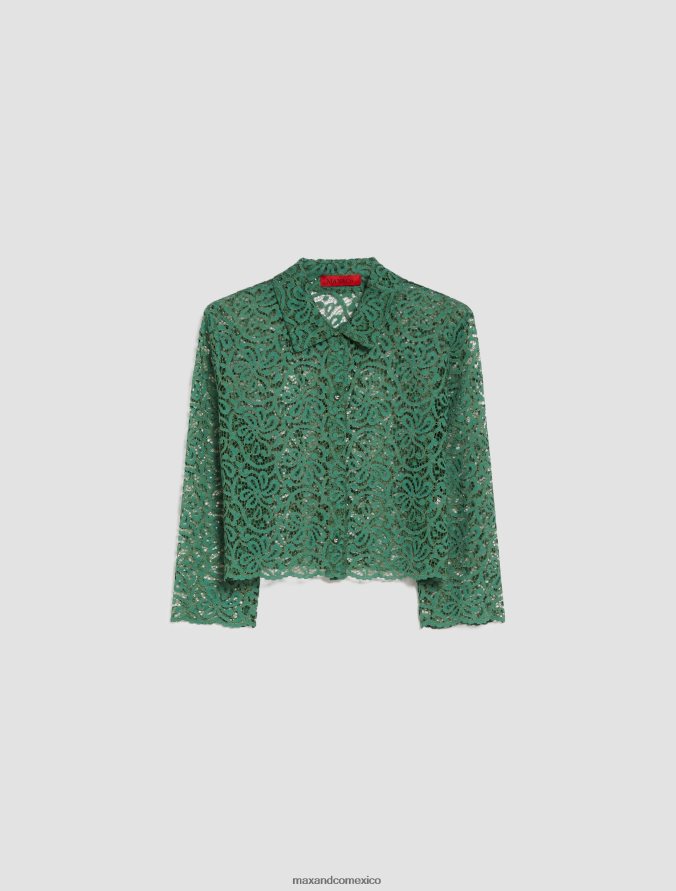MAX&Co. mujer camisa corta de punto de encaje Z860B548 vestir patrón verde