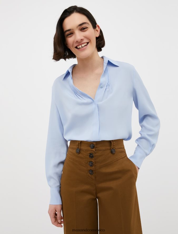 MAX&Co. mujer camisa de crepé de china de seda Z860B515 vestir azul claro