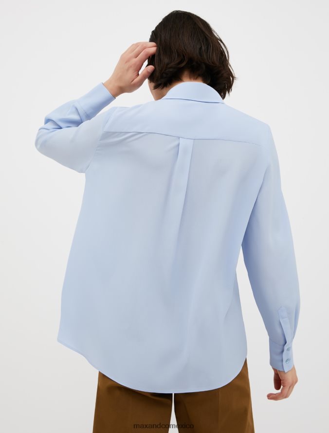 MAX&Co. mujer camisa de crepé de china de seda Z860B515 vestir azul claro