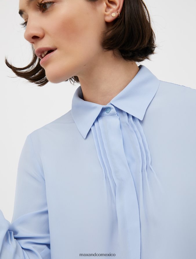 MAX&Co. mujer camisa de crepé de china de seda Z860B515 vestir azul claro