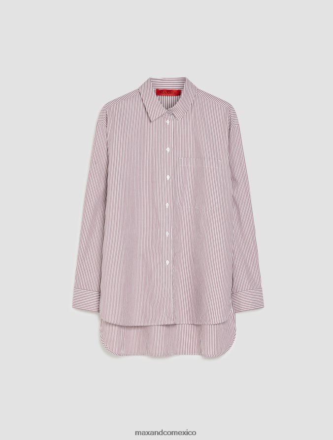 MAX&Co. mujer camisa de popelina de algodón a rayas Z860B456 vestir patrón rojo