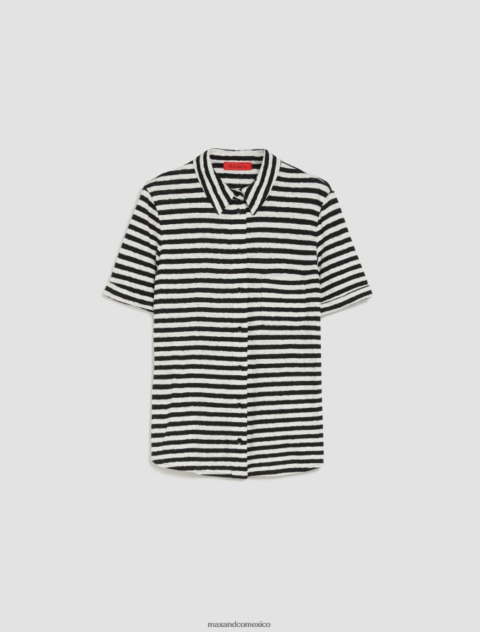 MAX&Co. mujer camisa de punto de mezcla de lino y algodón Z860B451 vestir patrón negro