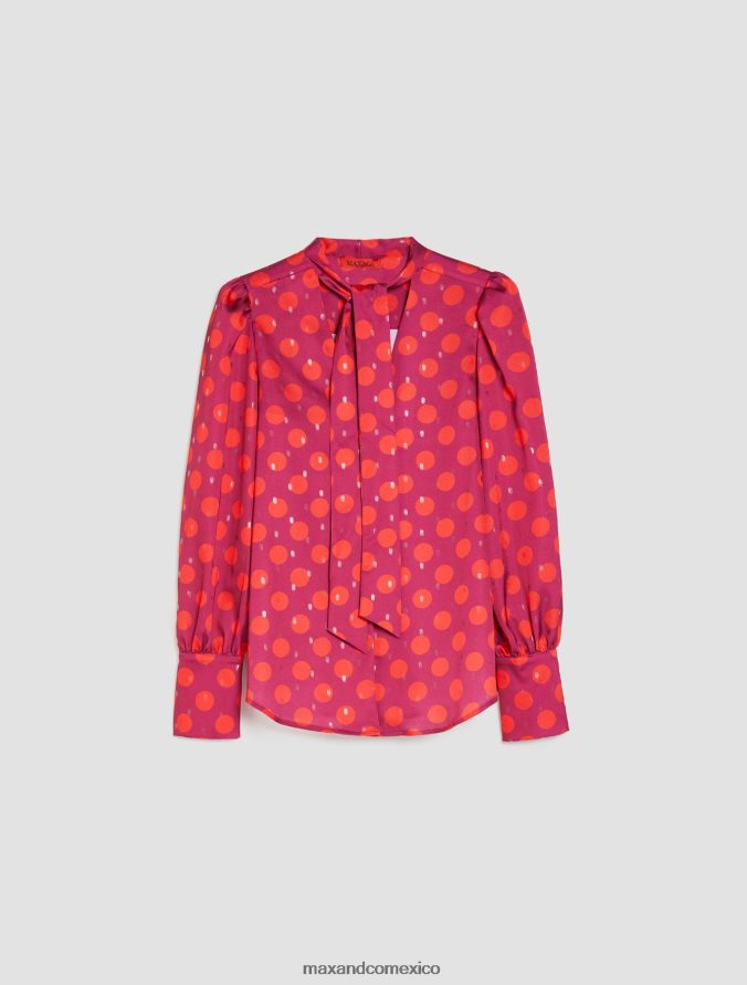 MAX&Co. mujer camisa de satén con lunares metalizados Z860B539 vestir patrón fucsia