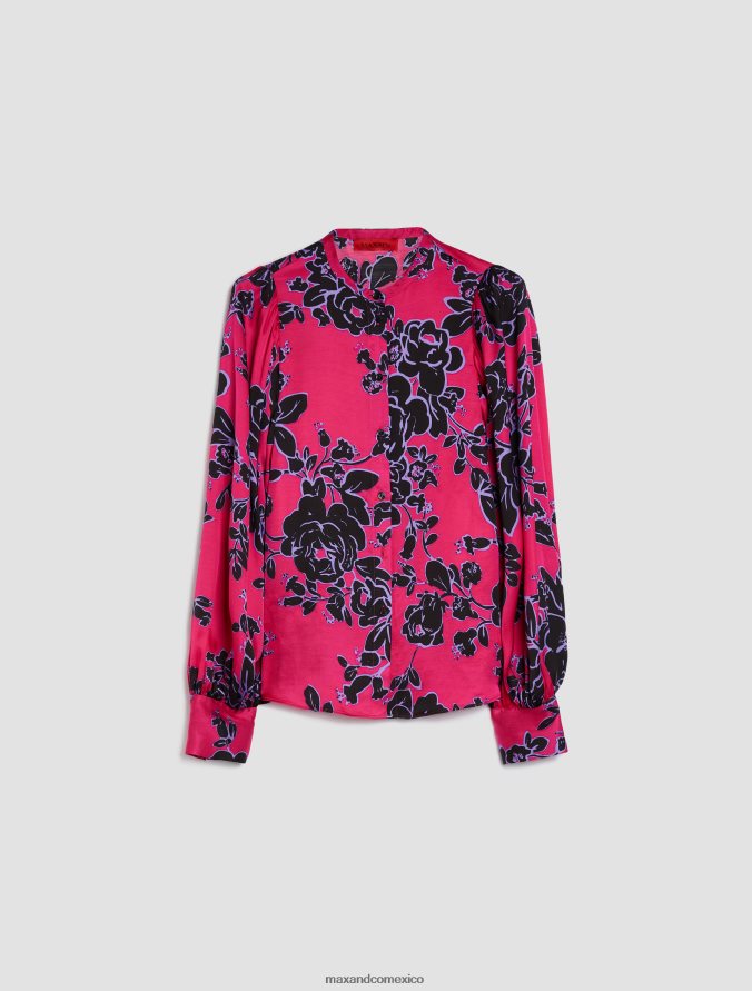 MAX&Co. mujer camisa de satén estampada Z860B482 vestir patrón fucsia