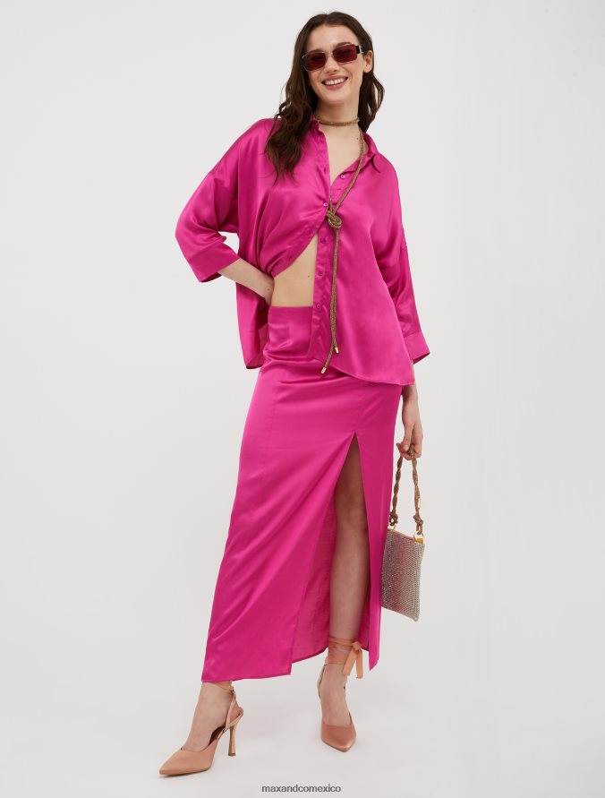 MAX&Co. mujer camisa holgada de satén Z860B480 vestir fucsia