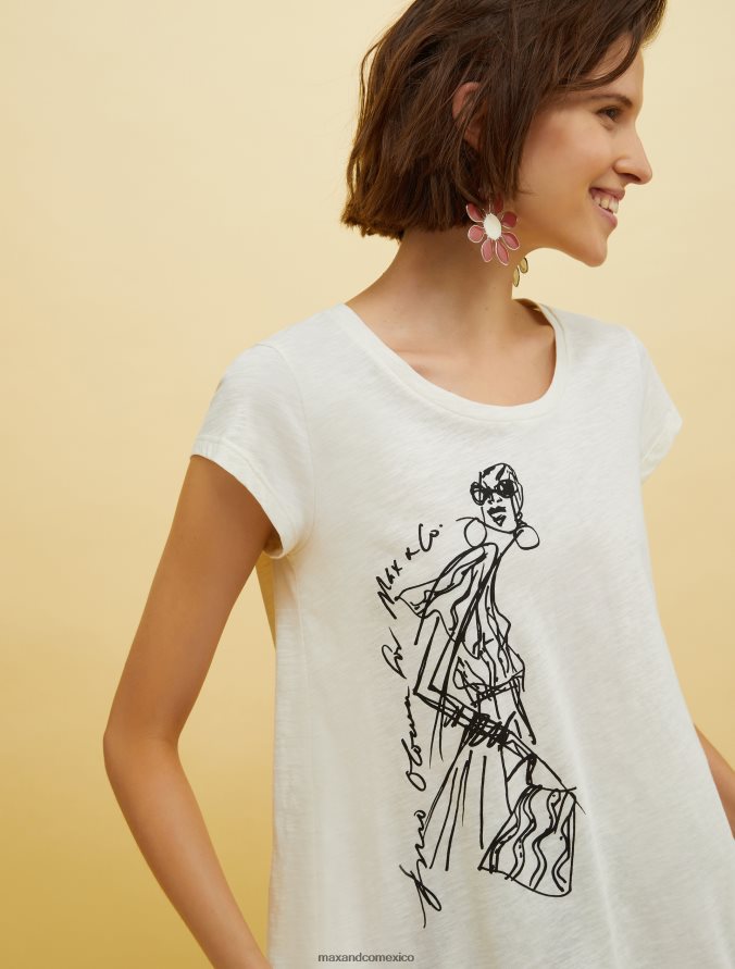 MAX&Co. mujer Camiseta flameada de personas, lugares y colores. Z860B578 vestir beige