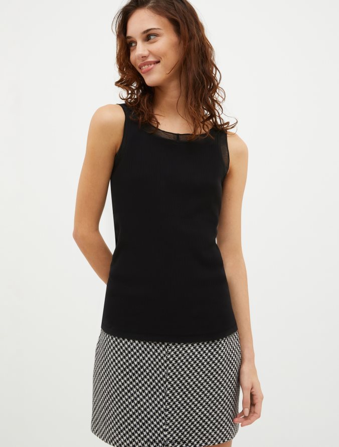 MAX&Co. mujer camiseta sin mangas de canalé de algodón Z860B436 vestir negro