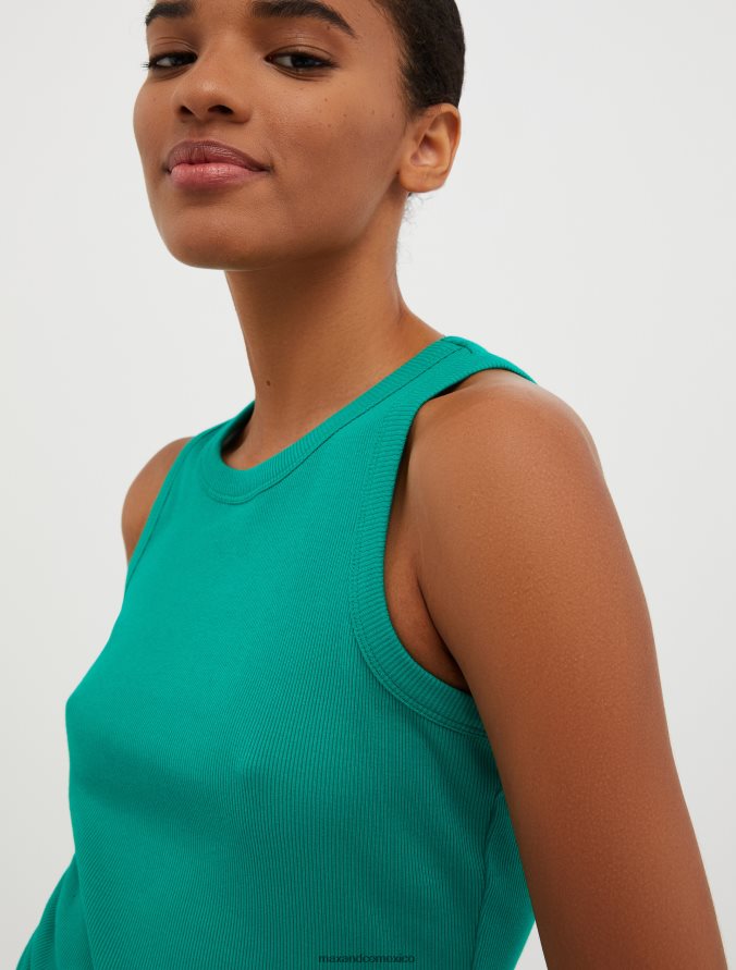 MAX&Co. mujer camiseta sin mangas de canalé de algodón Z860B526 vestir verde esmeralda