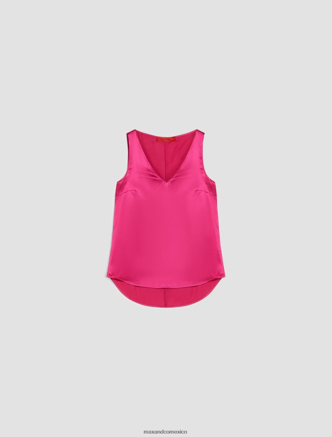 MAX&Co. mujer top de satén de seda elástica con cuello en V Z860B484 vestir fucsia