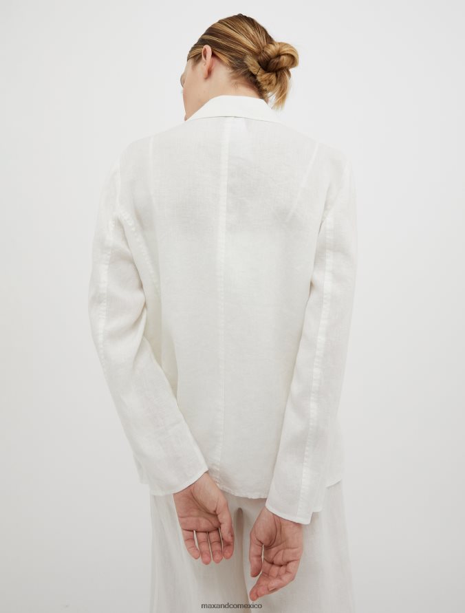 MAX&Co. mujer blazer de lino con doble botonadura Z860B306 vestir Marfil