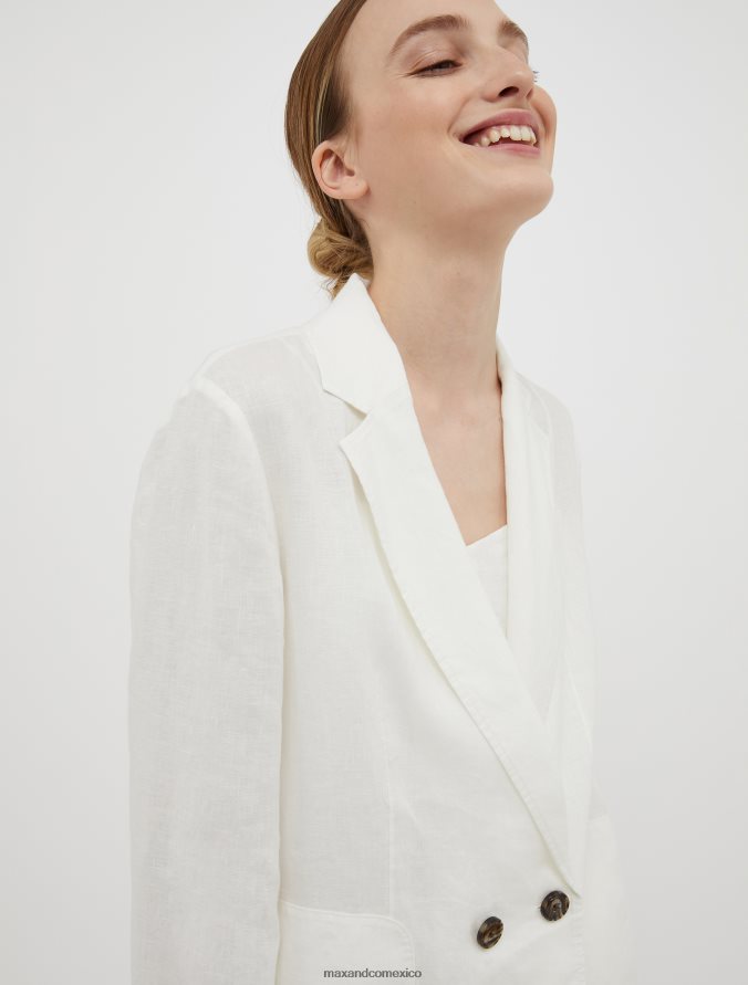 MAX&Co. mujer blazer de lino con doble botonadura Z860B306 vestir Marfil