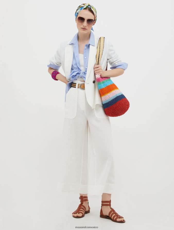 MAX&Co. mujer blazer de lino con doble botonadura Z860B306 vestir Marfil