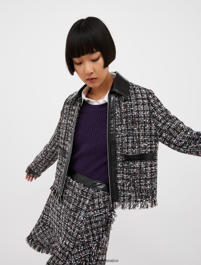 MAX&Co. mujer chaqueta de charol y tejido de cestería Z860B280 vestir patrón negro