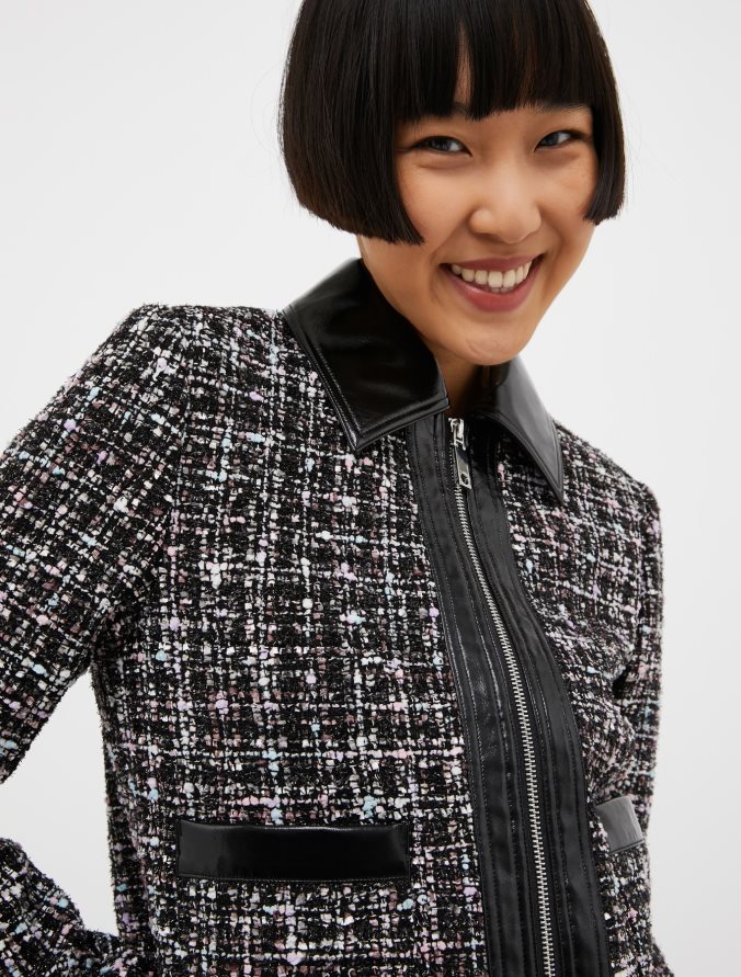 MAX&Co. mujer chaqueta de charol y tejido de cestería Z860B280 vestir patrón negro