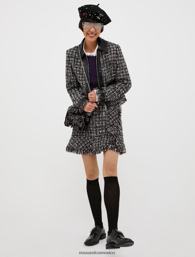 MAX&Co. mujer chaqueta de charol y tejido de cestería Z860B280 vestir patrón negro