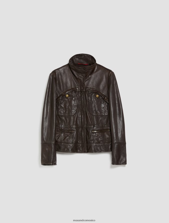 MAX&Co. mujer chaqueta de cuero lavada Z860B883 vestir marron oscuro