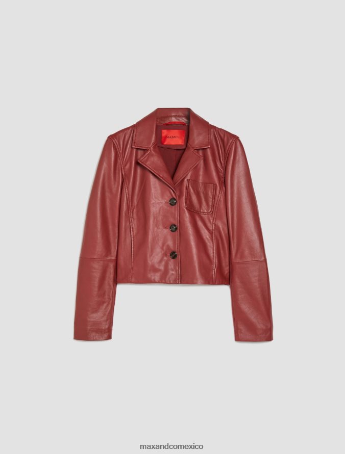 MAX&Co. mujer chaqueta de piel de napa y punto Z860B889 vestir borgoña